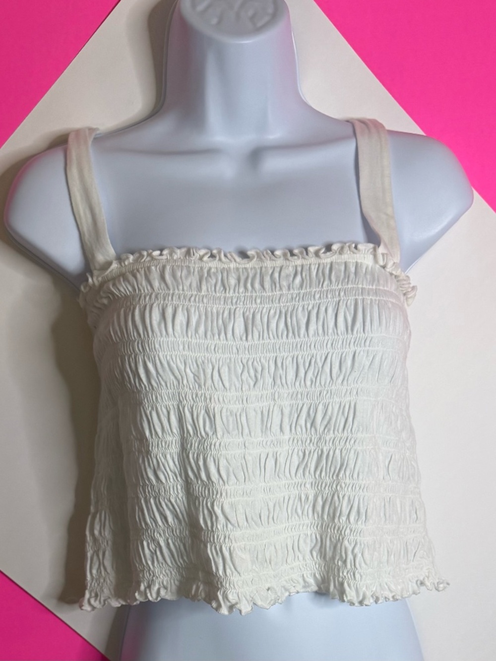 American Eagle White Smocked Crop Top XL Ruffle Trim Tank